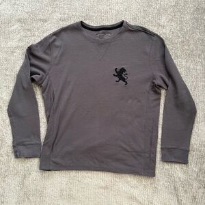 Express Gray Waffle Knit Thermal Shirt XL Long Sleeve Lion Graphic 90s Y2K